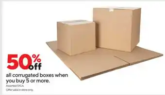 Staples All Corrugated Boxes When You Buy 5 Or More 50% Off offer