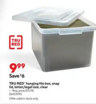 Staples Tru Red Hanging File Box, Snap Lid, Letter-Legal Size, Clear offer