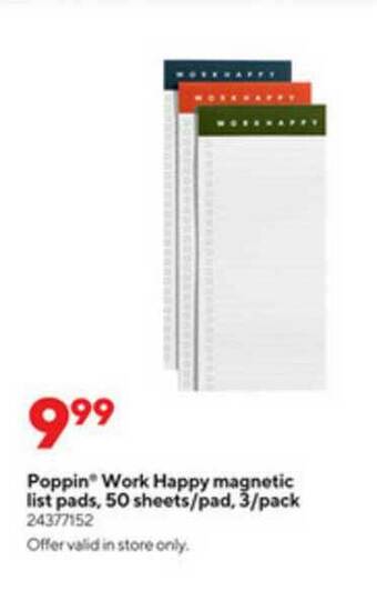 Staples Poppin Work Happy Magnetic List Pads, 50 Sheets-Pad, 3-Pack offer