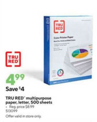 Staples Tru Red Multipurpose Paper, Letter, 500 Sheets offer