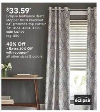 JC Penney Eclipse ambiance draft stopper 100% blackout 84 offer