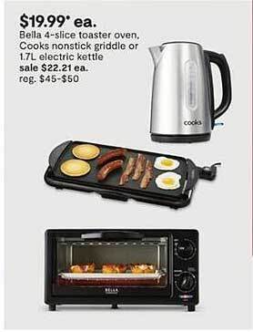 JC Penney Bella 4-slice toaster oven, cooks nonstick griddle or 1.7l electric kettle offer