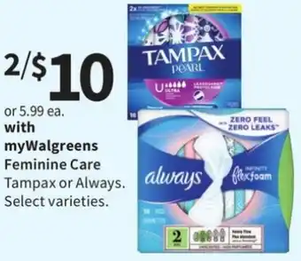 Walgreens Tampax or Always Feminine care offer