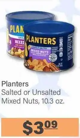 Commissary Planters salted or unsalted mixed nuts, 10.3 oz. offer