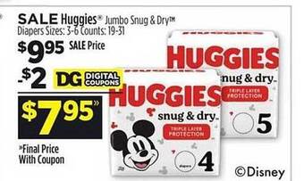 Dollar General Huggies jumbo snug & dry diapers offer