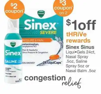 Kinney Drugs Sinex sinus liqui gels nasal spray saline spray or nasal balm offer