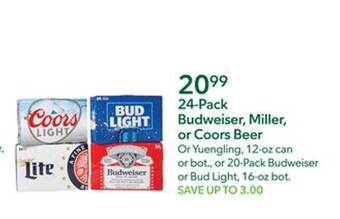Publix 24-pack budweiser, miller, or coors beer offer
