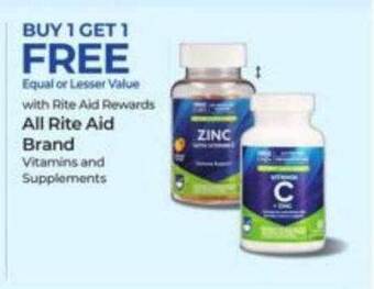 Rite Aid Rite aid brand vitamins and supplements offer