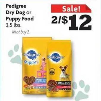 Family Dollar Pedigree dry dog or puppy food offer