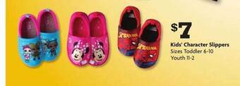 Family Dollar Kids' character slippers offer