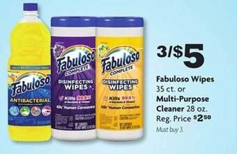 Family Dollar Fabuloso wipes or multi-purpose cleaner offer