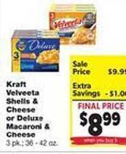 Family Fare Kraft velveeta shells & cheese or deluxe macaroni & cheese offer