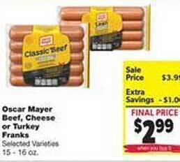 Family Fare Oscar mayer beef cheese or turkey franks offer