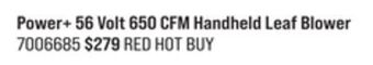 Ace Hardware Power + 56 volt 650 cfm handheld leaf blower offer