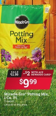Ace Hardware Miracle-gro® potting mix, 1 cu. ft. offer