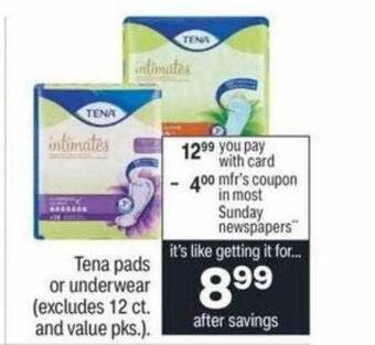 CVS Tena pads or underwear offer