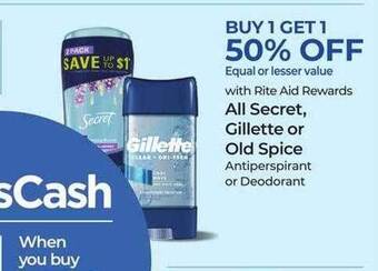 Rite Aid Secret, gillette or old spice offer