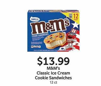 Fareway M&m's classic ice cream cookie sandwiches offer