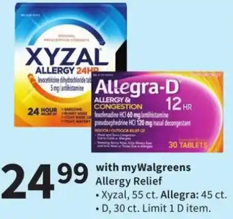 Walgreens Allergy Relief Xyzal , Allegra offer