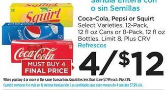 Foods Co Cocacola, pepsi or squirt offer