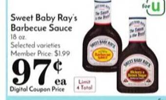 Pavilions Sweet baby ray's barbecue sauce offer