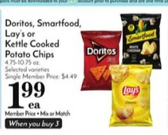 Pavilions Doritos smartfood lay's or kettle cooked potato chips offer
