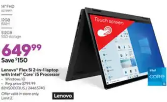 Staples Levo "Flex 5i 2-in-1 Laptop With Intel Core i5 Processor 28H50003US/24465740 offer