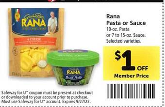 Safeway Rana pasta or sauce offer