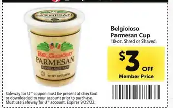 Safeway Belgioioso parmesan cup offer