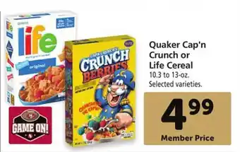 Safeway Quaker cap'n crunch or life cereal offer