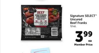 Safeway Signature select uncured beef franks offer