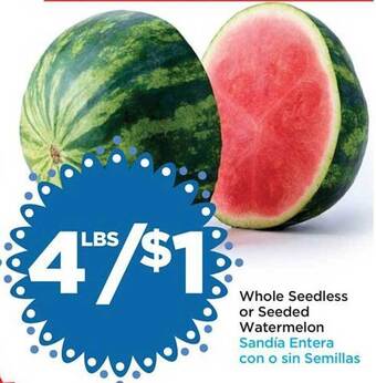 Food 4 Less Whole seedless or seeded watermelon offer