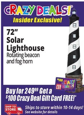 Ocean State Job Lot 72" solar lighthouse with foghorn sound offer