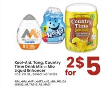 Albertsons Kool-aid, tang, country time drink mix or mio liquid enhancer offer