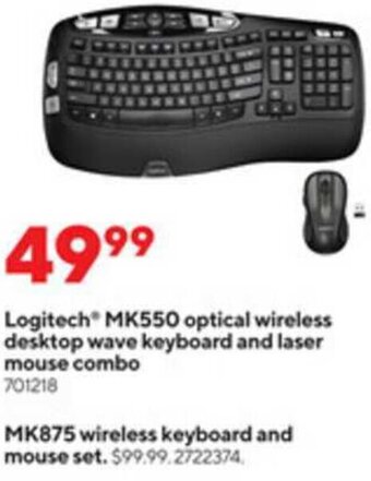 Staples Logitech MK550 Optical Wireless Desktop Wave Keyboard And Laser Mouse Combo offer