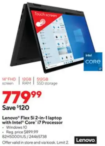 Staples Lenovo Flex 5i 2-in-1 Laptop With Intel Core i7 Processor offer