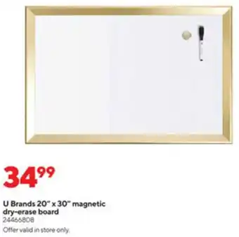 Staples U Brabds 20" x 30" Magnetic Dry-Erase Board offer