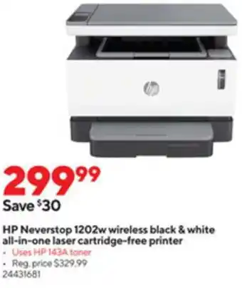 Staples HP Neverstop 120w Wireless Black & White All-in-One Laser Cartridge-Free Printer offer