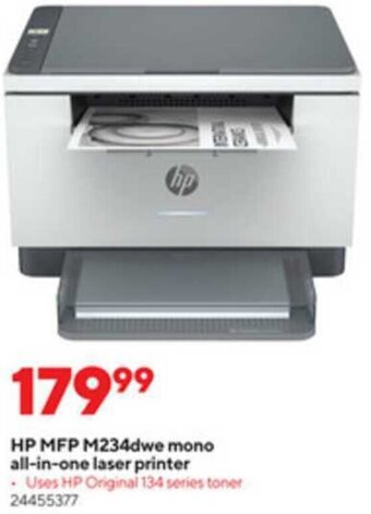 Staples HP MFP M234dwe Mono All-In-One Laser Printer offer