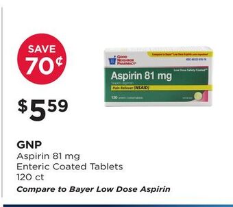 Good Neighbor Pharmacy Gnp aspirin 81 mg enteric coated tablets offer