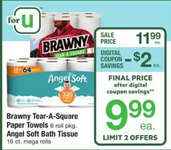 ACME Brawny tear-a-square paper towels 6 roll pkg. angel soft bath tissue 16 ct. mega rolls offer