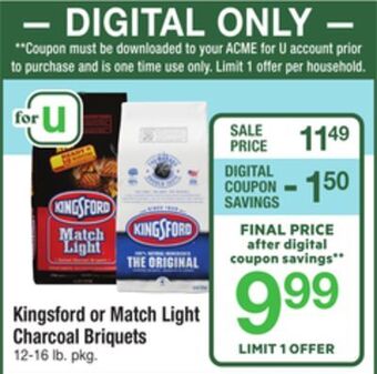 ACME Kingsford or match light charcoal briquets offer