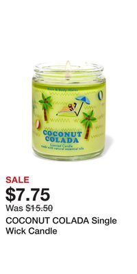 Bath & Body Works Coconut colada single wick candle offer