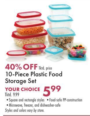 Boscov's 10-piece plastic food storage set offer