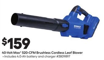 Lowe's 40-volt max v 520-cfm brushless cordless leaf blower offer