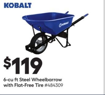 Lowe's 6-cu ft steel wheelbarrow with flat-free tire offer