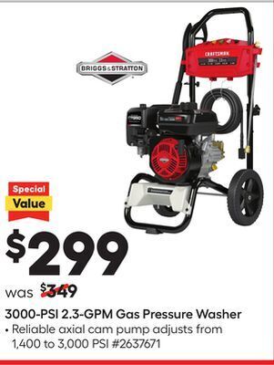 Lowe's 3000-psi 2.3-gpm gas pressure washer offer