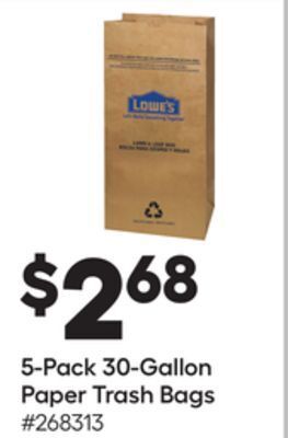 Lowe's 5-pack 30-gallon paper trash bags offer