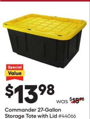 Lowe's Commander 27-gallon storage tote with lid offer