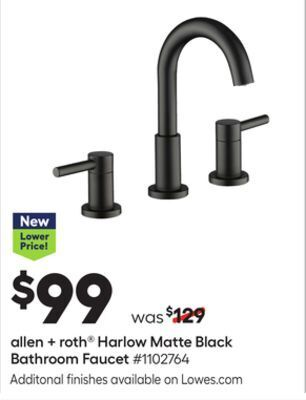 Lowe's Allen + roth® harlow matte black bathroom faucet offer